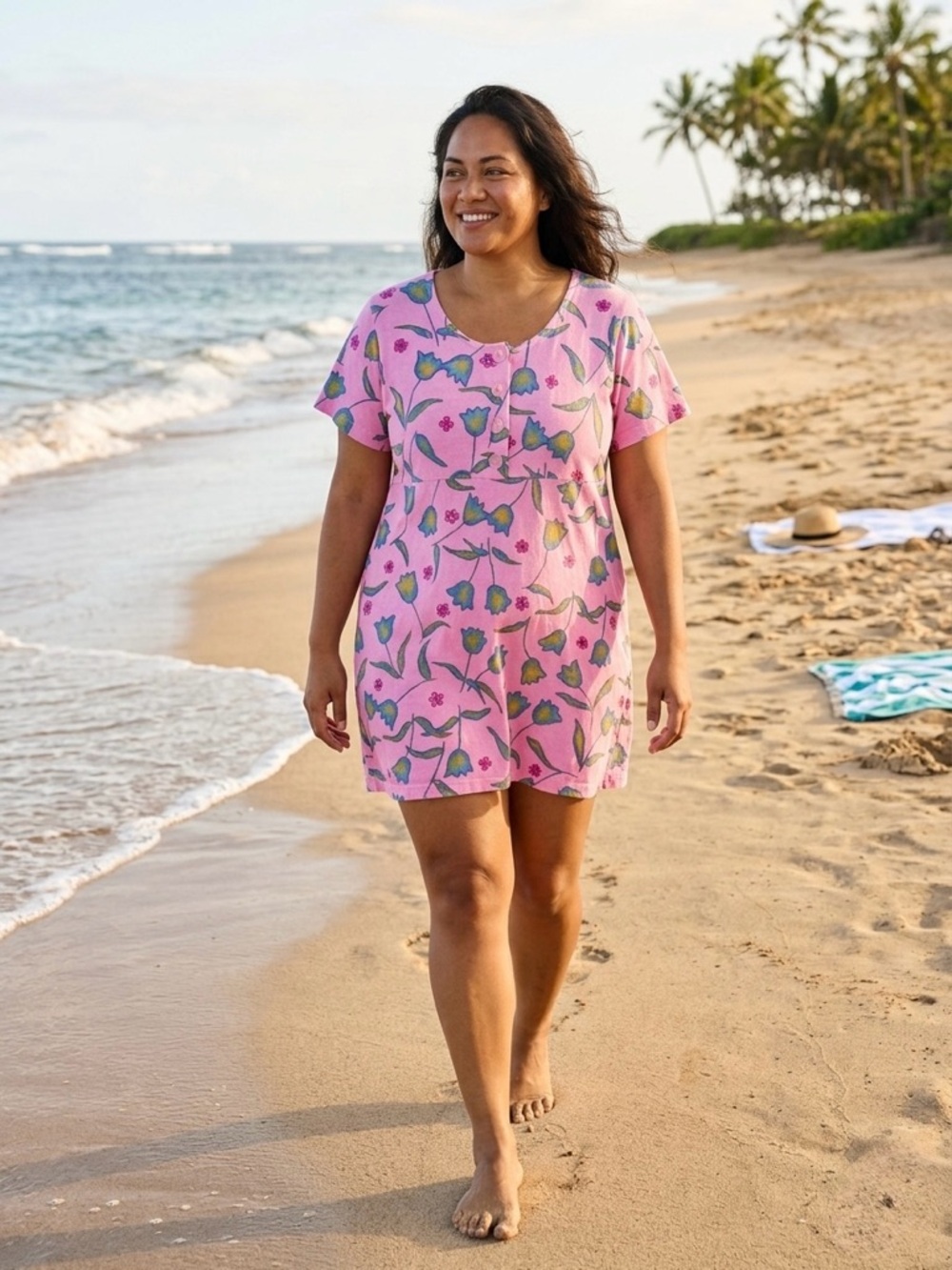 Fresh Produce Vintage 90s Dress XL Pink Floral Tulip 100% Cotton Knit US Coastal - Picture 14 of 14